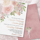 Blush Pink Aquarell Flora Elegante Hochzeit Folieneinladung