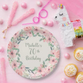 Blush Pink Aquarell Floral 70. Geburtstag Pappteller (Party)