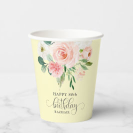 Blush Pink Aquarell Floral 80. Geburtstag Pappbecher
