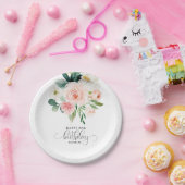 Blush Pink Aquarell Floral 80. Geburtstag Pappteller (Party)