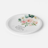 Blush Pink Aquarell Floral 80. Geburtstag Pappteller (Schrägansicht)