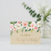 Blush Pink Aquarell Floral & Kraft Babydusche Postkarte (Stehend Vorderseite)