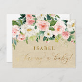 Blush Pink Aquarell Floral & Kraft Babydusche Postkarte (Vorne/Hinten)