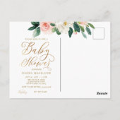 Blush Pink Aquarell Floral & Kraft Babydusche Postkarte (Rückseite)