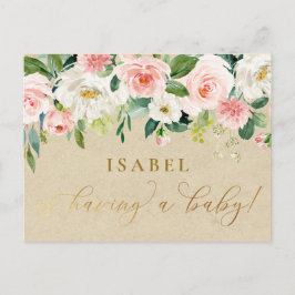 Blush Pink Aquarell Floral & Kraft Babydusche Postkarte
