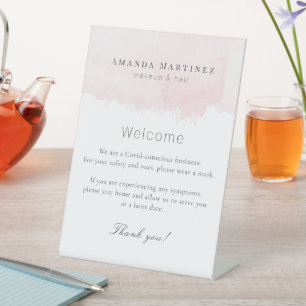 Blush Pink Aquarell Friseur Makeup Salon Willkomme Sockelschild