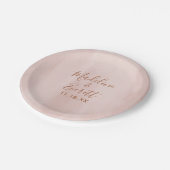 Blush Pink Aquarell & Rose Gold Wedding Monogram Pappteller (Schrägansicht)