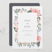 Blush Pink Aquarell Rose und Grünpflanzen Save The Date (Vorne/Hinten)