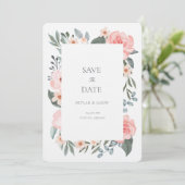 Blush Pink Aquarell Rose und Grünpflanzen Save The Date (Stehend Vorderseite)
