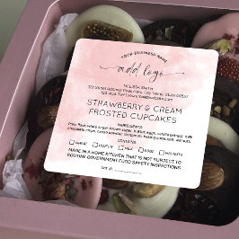Blush Pink Aquarell Zuhause Bakery Lebensmittelzut Quadratischer Aufkleber
