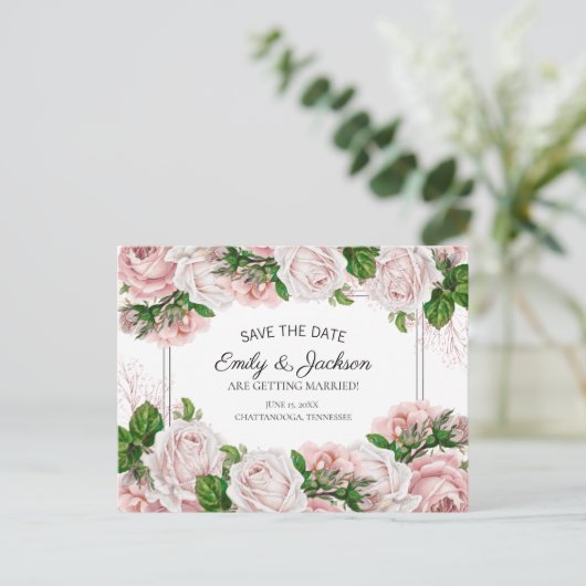 Blush Pink Aquarellblume Hochzeit Sichern Sie das Postkarte (Stehend Vorderseite)
