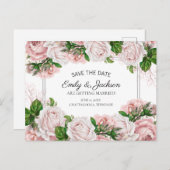 Blush Pink Aquarellblume Hochzeit Sichern Sie das  Postkarte (Vorne/Hinten)