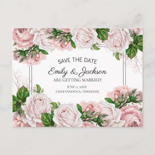 Blush Pink Aquarellblume Hochzeit Sichern Sie das  Postkarte (Vorderseite)