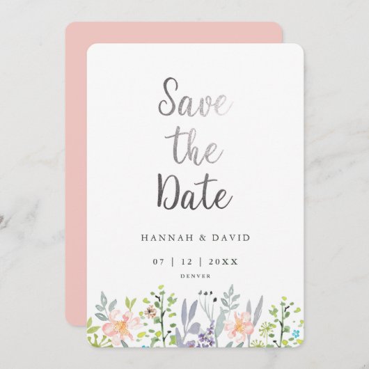Blush Pink Aquarellblume Hochzeit Sichern Sie das Save The Date (Vorne/Hinten)