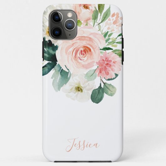 Blush Pink Aquarellblume mit Ihrem Namen Case-Mate iPhone Hülle (Rückseite)