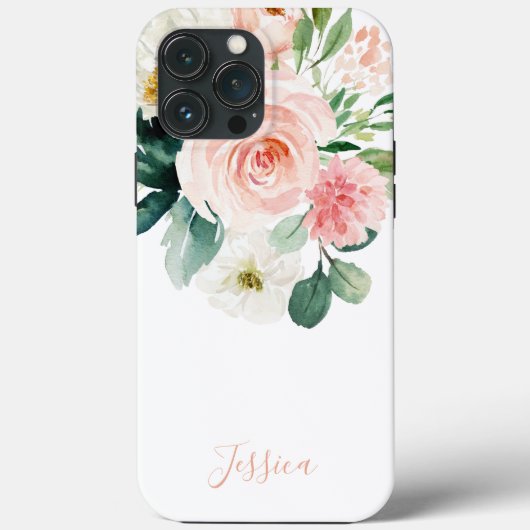 Blush Pink Aquarellblume mit Ihrem Namen Case-Mate iPhone Hülle (Rückseite)