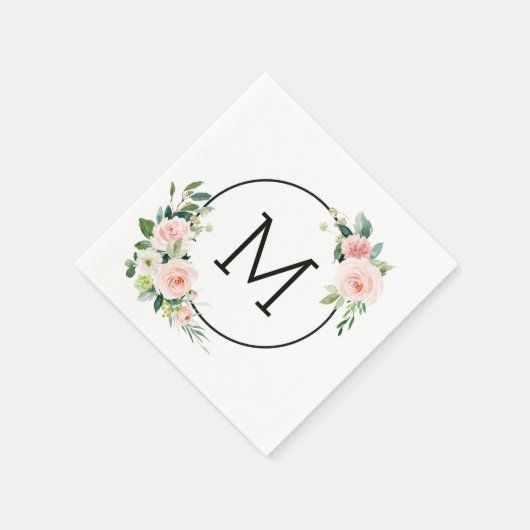 Blush Pink Aquarellblutmonogramm Serviette (Ecke)