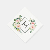 Blush Pink Aquarellblutmonogramm Serviette (Ecke)