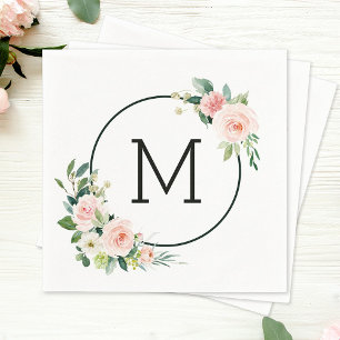 Blush Pink Aquarellblutmonogramm Serviette