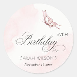 Blush Pink Aquarellbutterfly jedes Alter Geburtsta Runder Aufkleber
