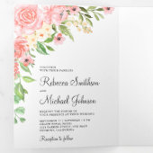 Blush Pink Aquarellfarbe Blumenfotos Hochzeit Dreifach Gefaltete Einladung (Innen Erste Seite)