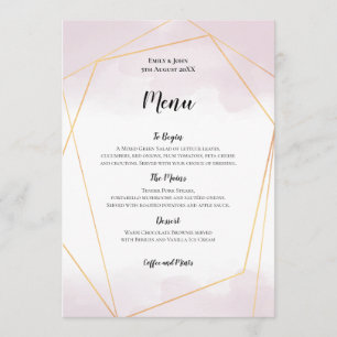Blush Pink Aquarellfarbe Geometrische Hochzeit Gol Menükarte