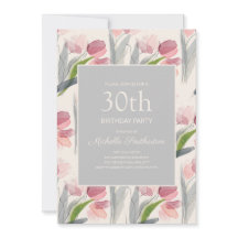 Blush Pink Aquarellfarben Blume Tulips 30. Geburts