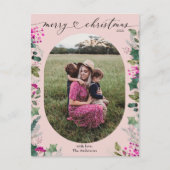 Blush Pink Aquarellfarben Foto Weihnachten Postkar (Vorderseite)