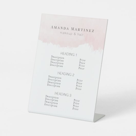 Blush Pink Aquarellfarben Haar Makeup Salon Sockelschild (Vorderseite)