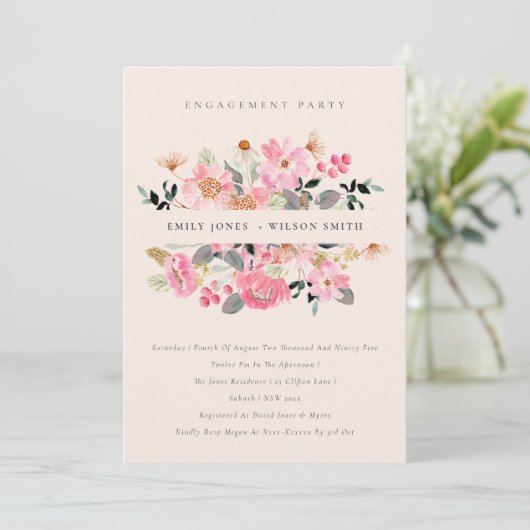 Blush Pink Aquarellfarben Verlobung einladen Dankeskarte (Stehend Vorderseite)
