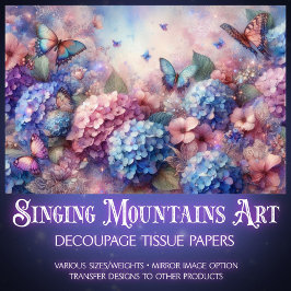 Blush Pink Baby Blue Floral Butterfies Decoupage  Seidenpapier