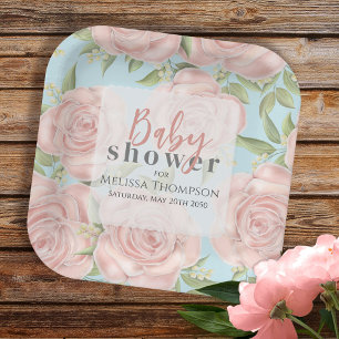 Blush Pink Baby Dusche Bloral Pappteller
