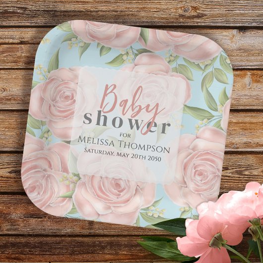 Blush Pink Baby Dusche Bloral Pappteller