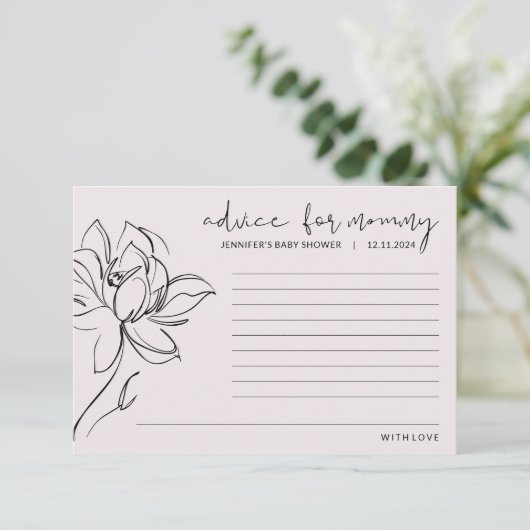 Blush Pink Baby Dusche Blume Ratschläge für Mutter Hinweiskarte (Stehend Vorderseite)