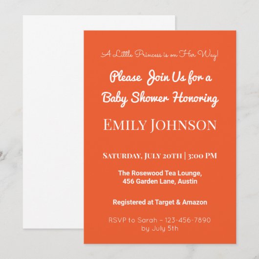 Blush Pink Baby Dusche Einladung für ein Mädchen (Vorne/Hinten)