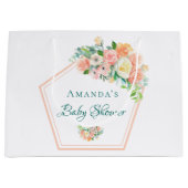 Blush Pink Baby Dusche geometrisch Blumenkupfer Große Geschenktüte (Vorderseite)