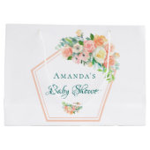 Blush Pink Baby Dusche geometrisch Blumenkupfer Große Geschenktüte (Rückseite)