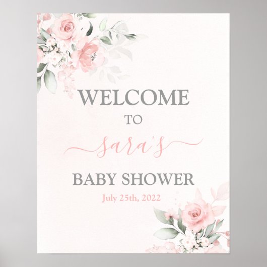 Blush Pink Baby Dusche Mädchen Begrüßungszeichen Poster (Vorne)