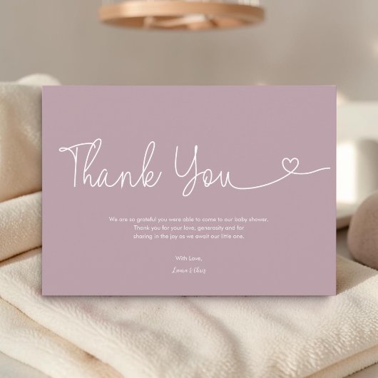 Blush Pink Baby Girl Dusche Script Herz Dankeskarte