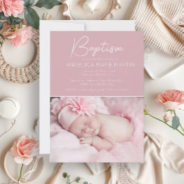 Blush Pink Baby Girl Foto Taufe Einladung