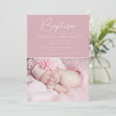 Blush Pink Baby Girl Foto Taufe Einladung (Stehend Vorderseite)