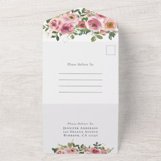 Blush Pink Baby in Bloom Baby Dusche All In One Einladung (Außenbereich)