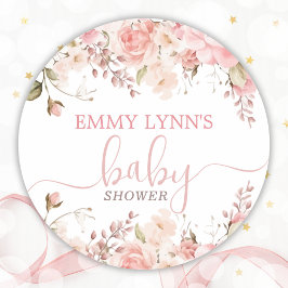 Blush Pink Baby In Bloom Baby Shower  Runder Aufkleber