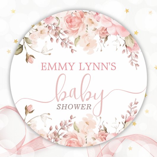 Blush Pink Baby In Bloom Baby Shower  Runder Aufkleber