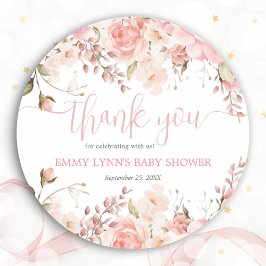 Blush Pink Baby In Bloom Baby Shower Thank You  Runder Aufkleber