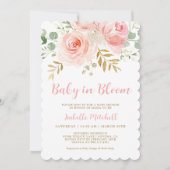 Blush Pink "Baby in Bloom" Kinderdusche Einladung (Vorderseite)