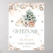 Blush Pink Baby Polar Bear Baby Dusche Begrüßung Poster (Vorne)