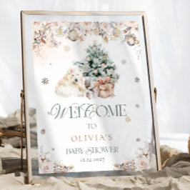 Blush Pink Baby Polar Bear Baby Dusche Begrüßung Poster