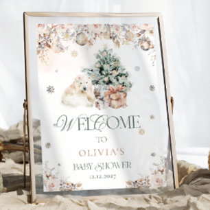 Blush Pink Baby Polar Bear Baby Dusche Begrüßung Poster