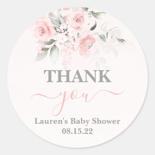 Blush Pink Baby Shower Girl Classic Round Sticker (Vorderseite)